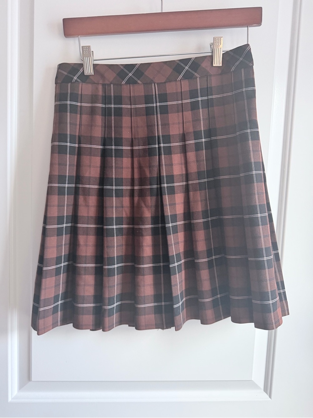 Sunday Best Olive Knee Plaid Pleated Skirt
